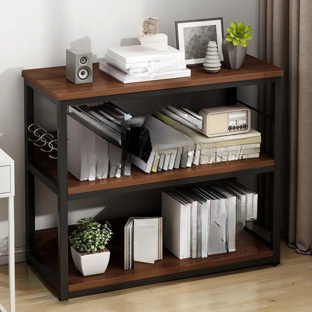 Simple Dark Finish Steel Open Back Vertical Bookshelf Image - 23