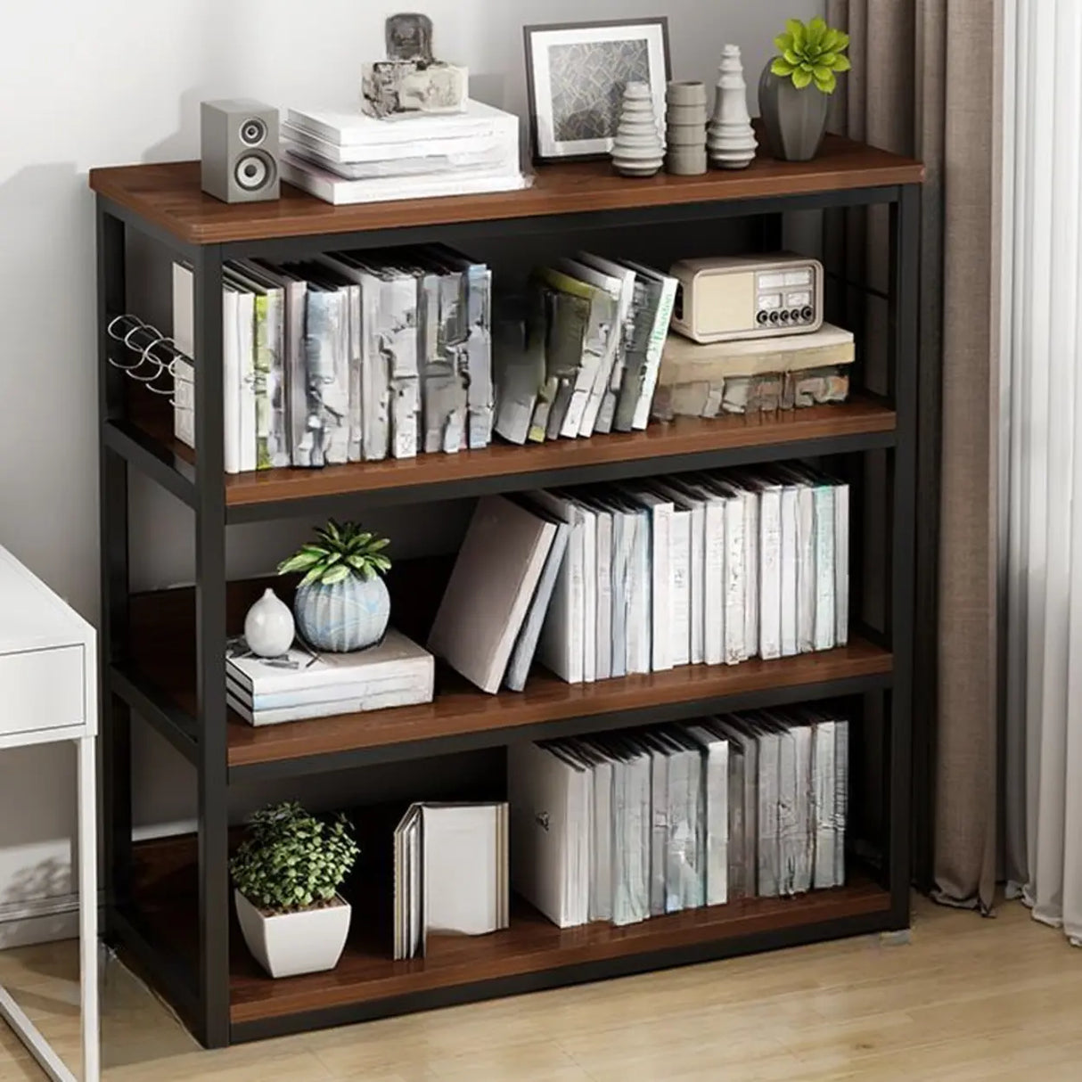 Simple Dark Finish Steel Open Back Vertical Bookshelf Image - 24