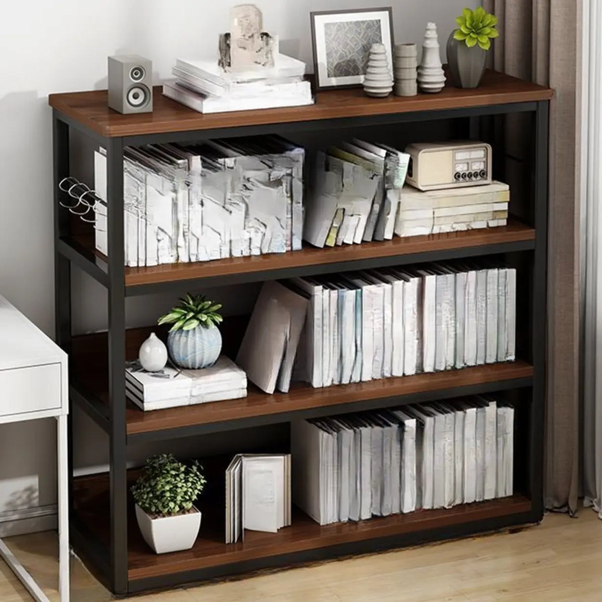 Simple Dark Finish Steel Open Back Vertical Bookshelf Image - 27