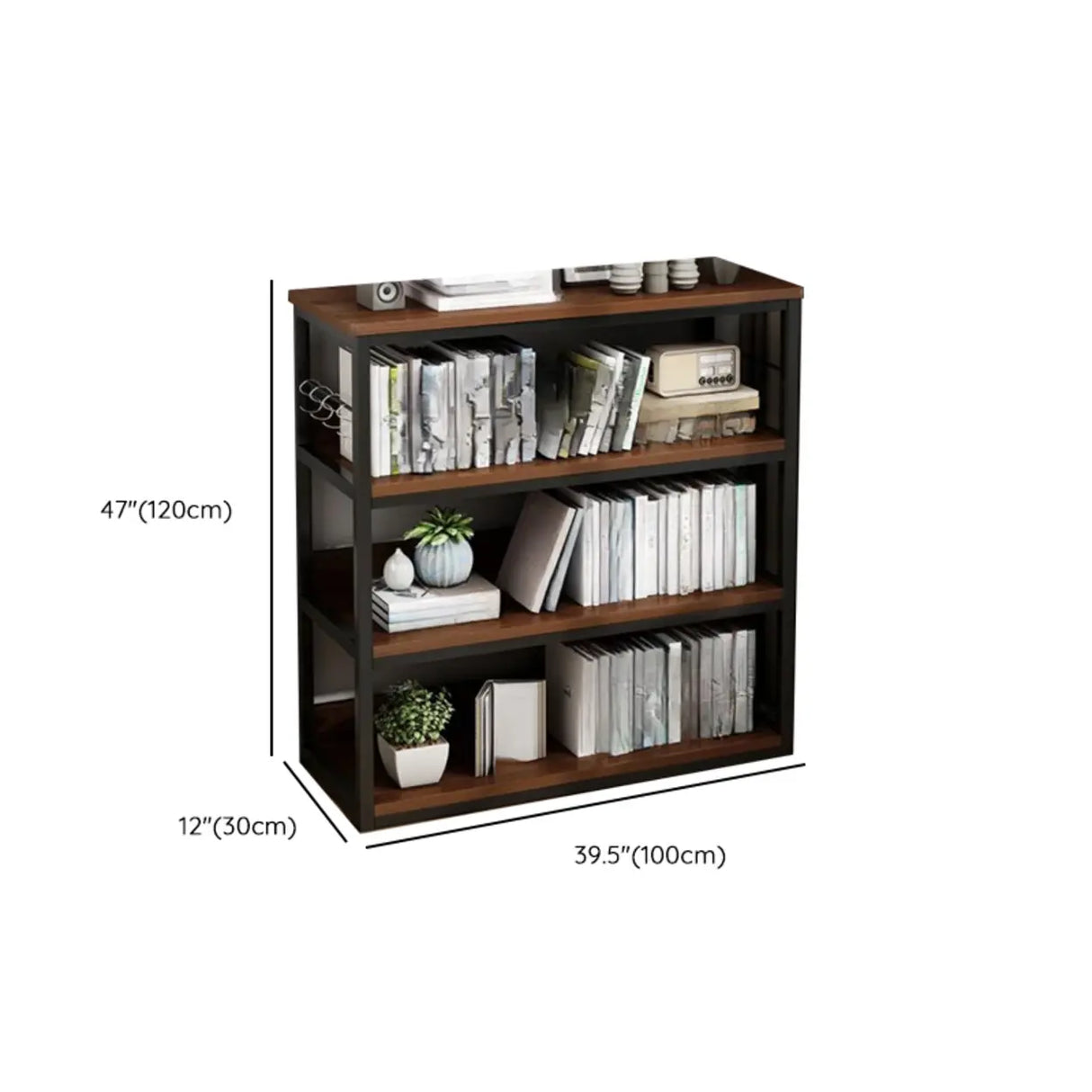 Simple Dark Finish Steel Open Back Vertical Bookshelf Image - 34
