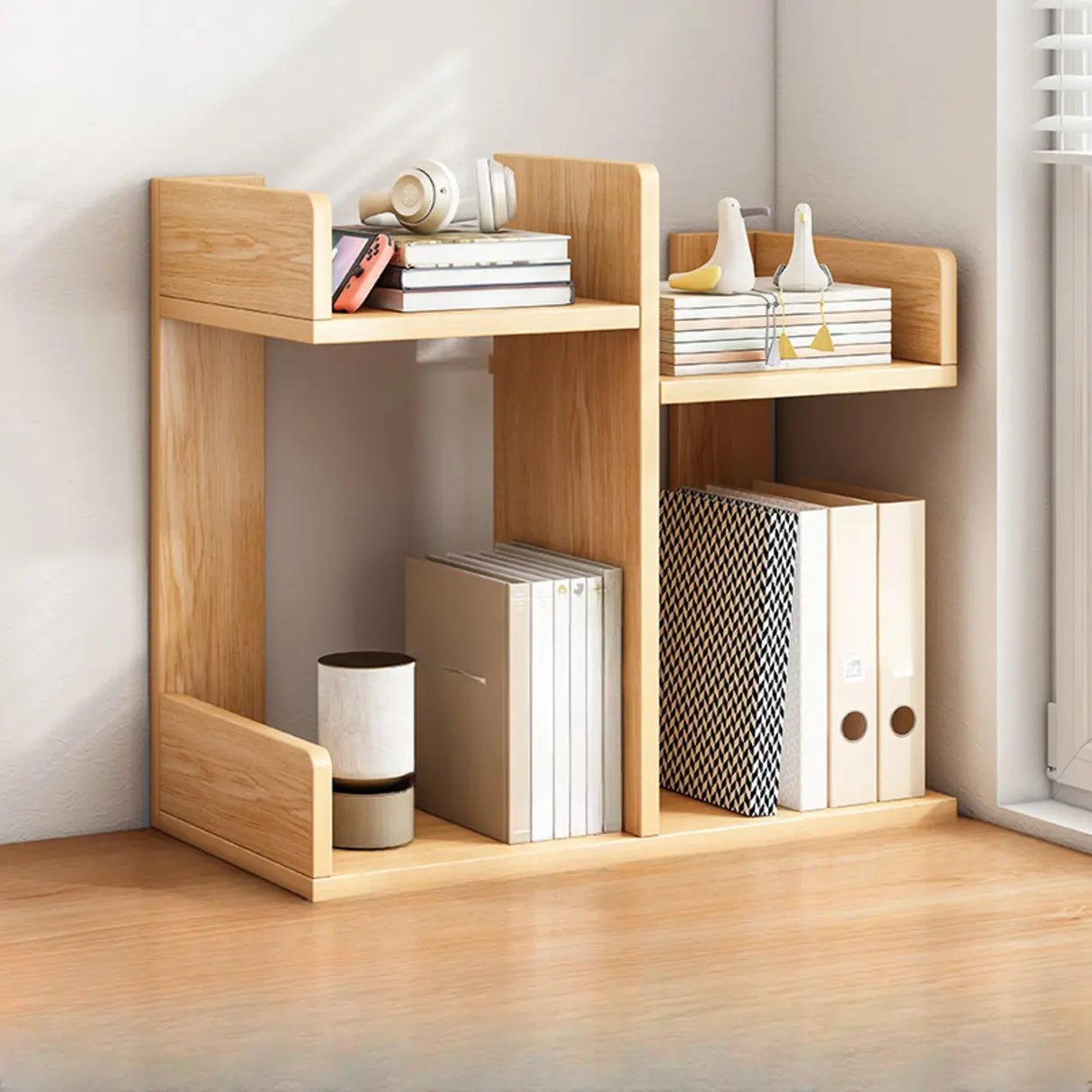 Simple Desktop Wood Open Shelves Zigzag Bookcase Brown Image - 11