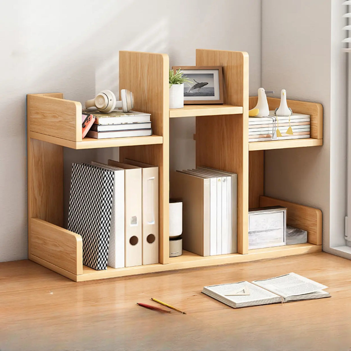 Simple Desktop Wood Open Shelves Zigzag Bookcase Brown Image - 13