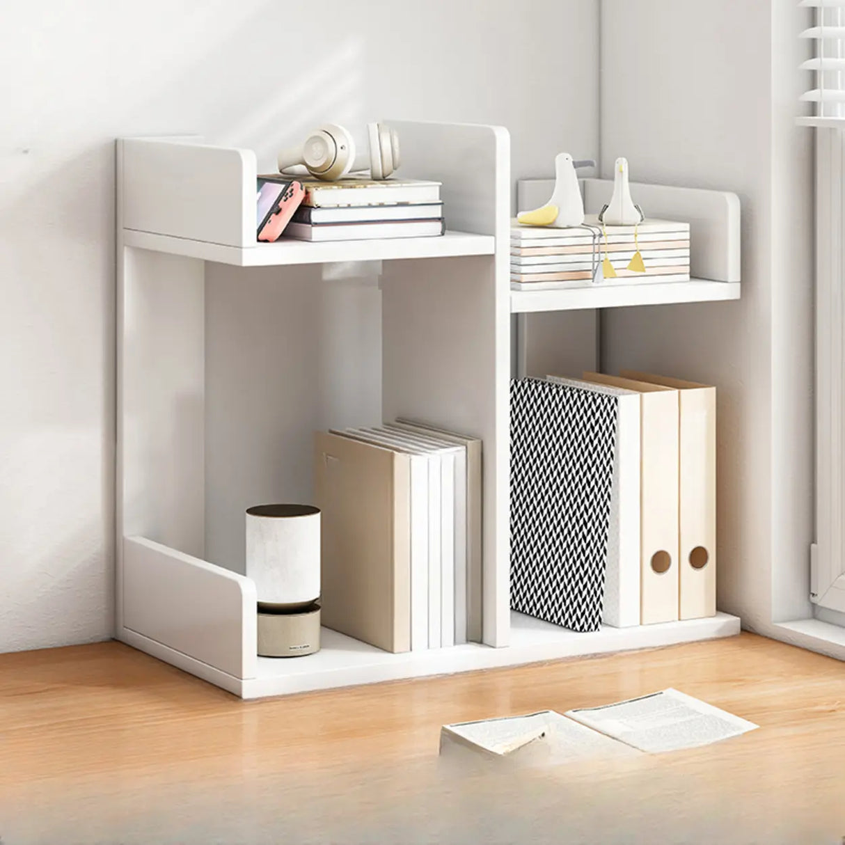 Simple Desktop Wood Open Shelves Zigzag Bookcase Brown Image - 17