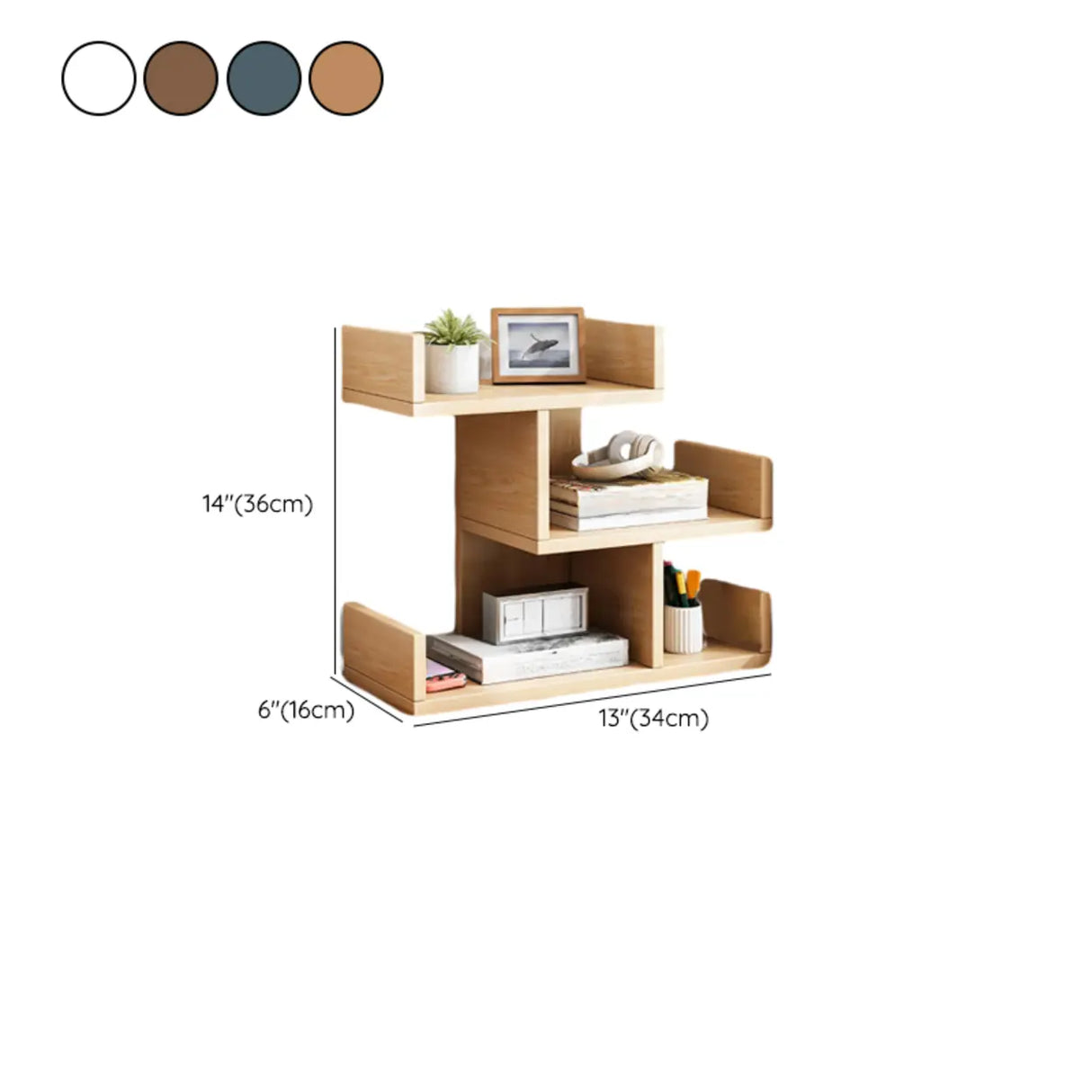 Simple Desktop Wood Open Shelves Zigzag Bookcase Brown