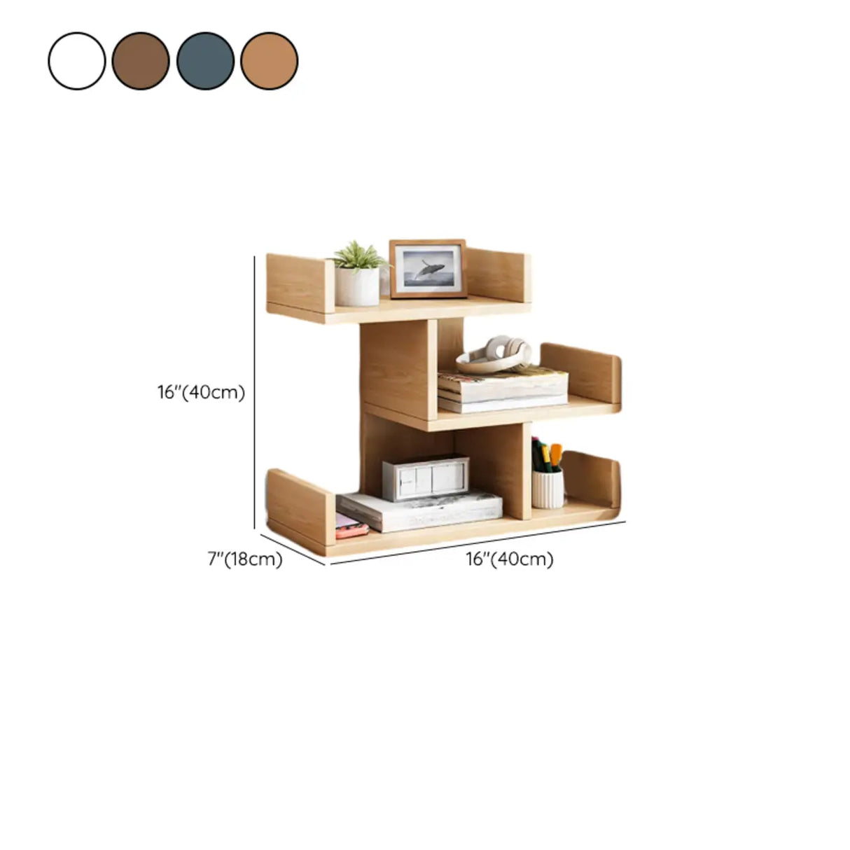 Simple Desktop Wood Open Shelves Zigzag Bookcase Brown Image - 29