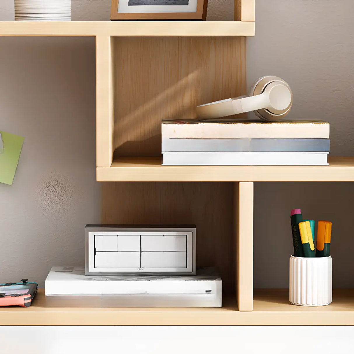 Simple Desktop Wood Open Shelves Zigzag Bookcase Brown Image - 7