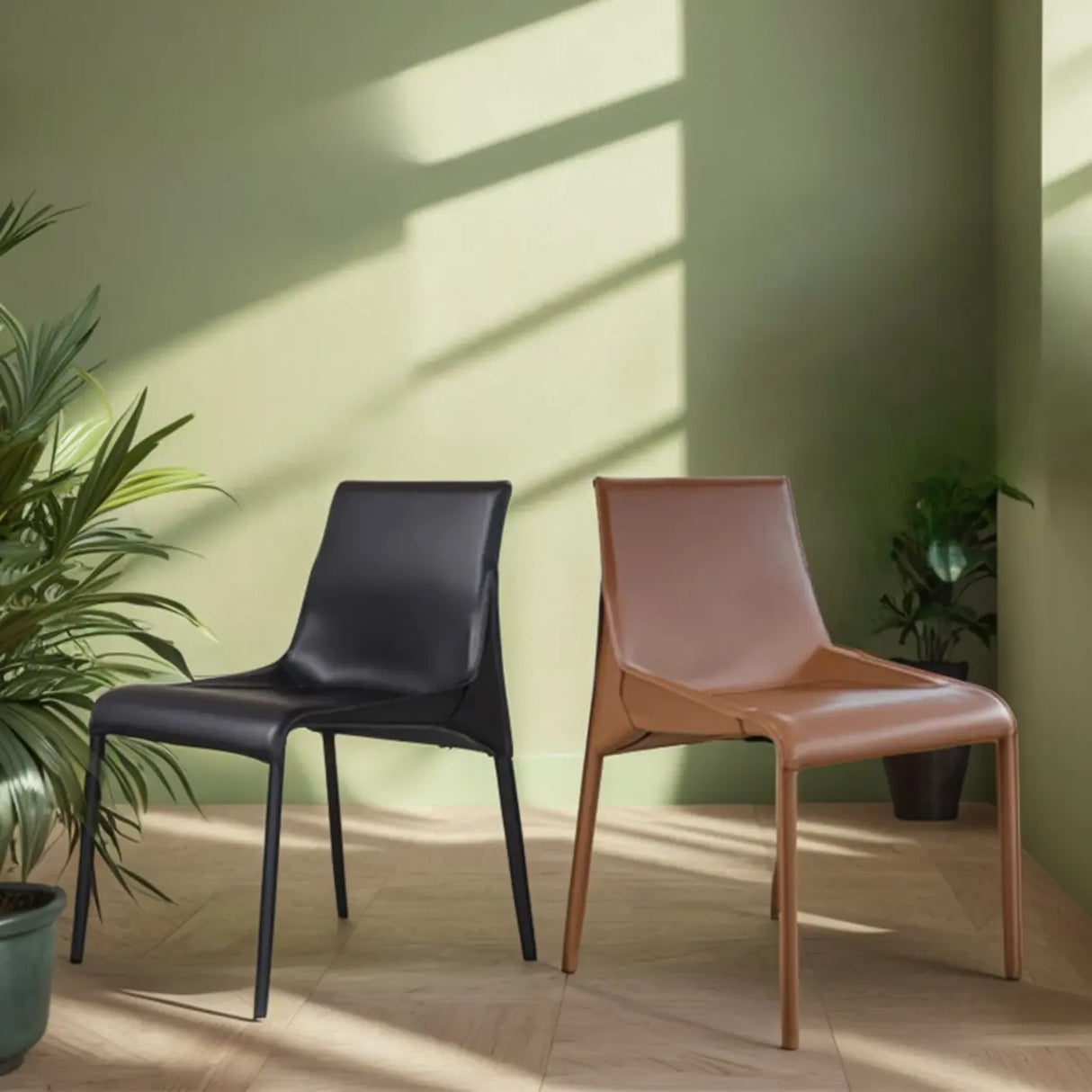 Simple Faux Leather Low Back Armless Dining Chairs Image - 1