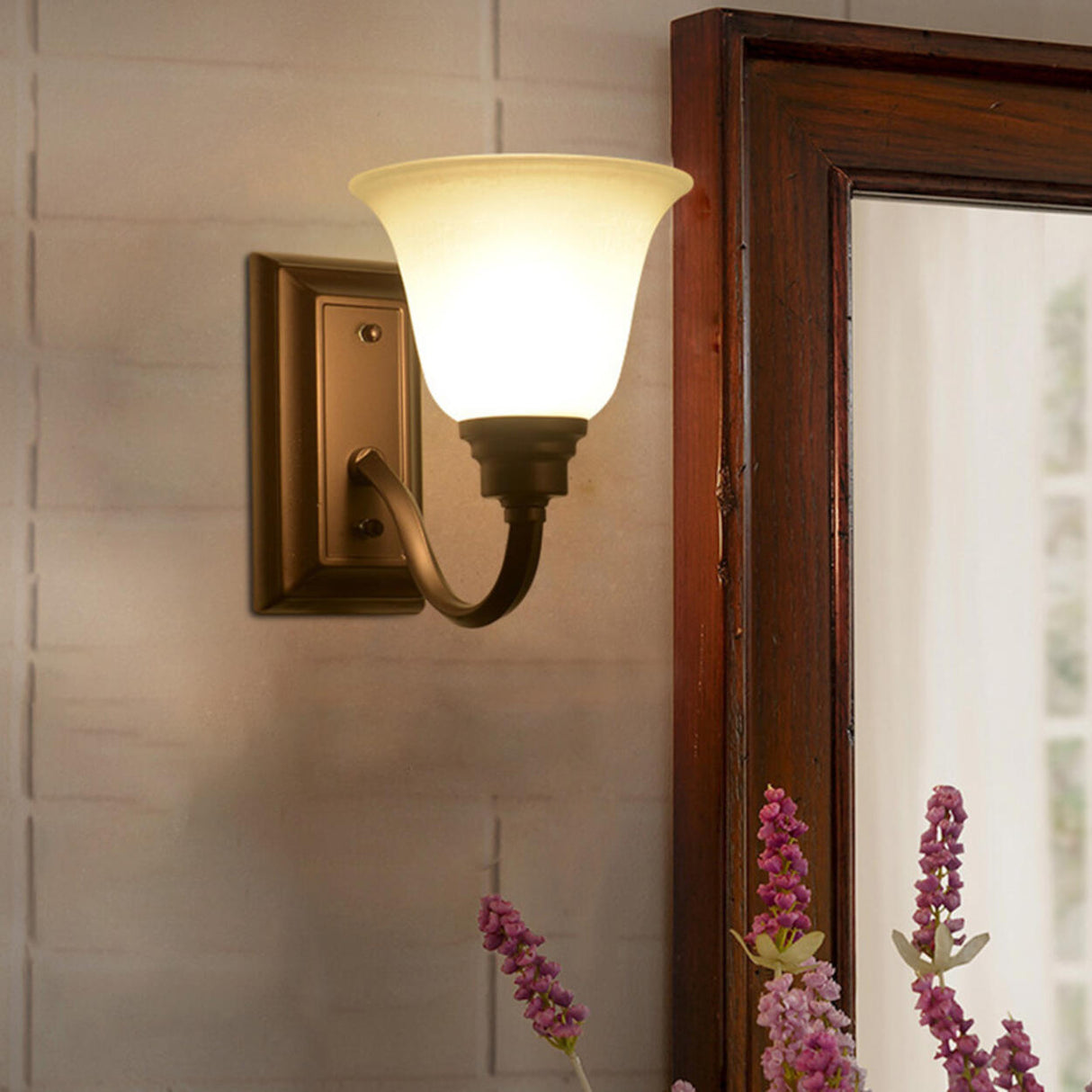 Simple Frosted Bell Glass Bronze Vanity Sconce Light Image - 1