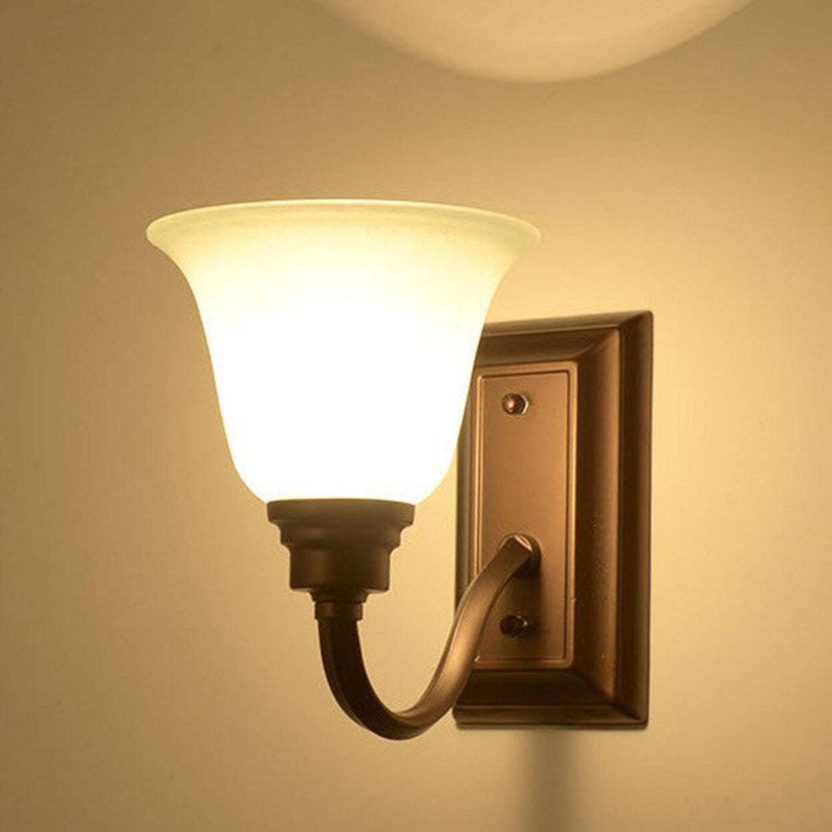 Simple Frosted Bell Glass Bronze Vanity Sconce Light Image - 10