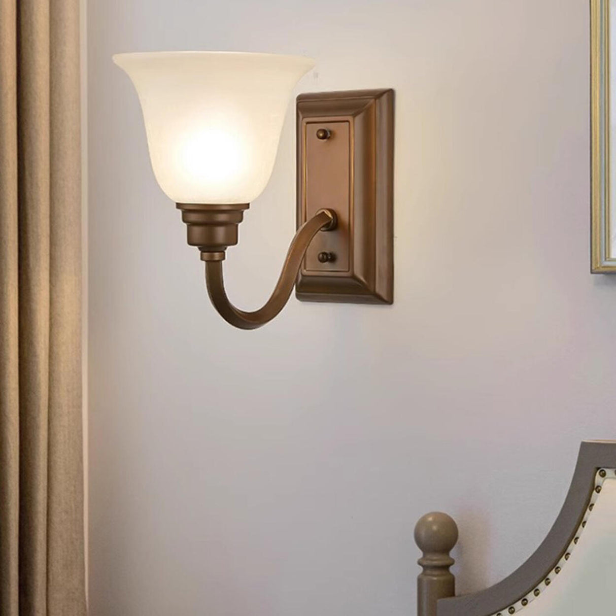 Simple Frosted Bell Glass Bronze Vanity Sconce Light Image - 13