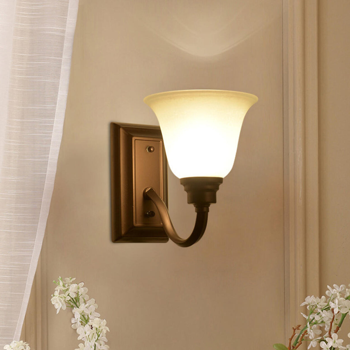 Simple Frosted Bell Glass Bronze Vanity Sconce Light Image - 14