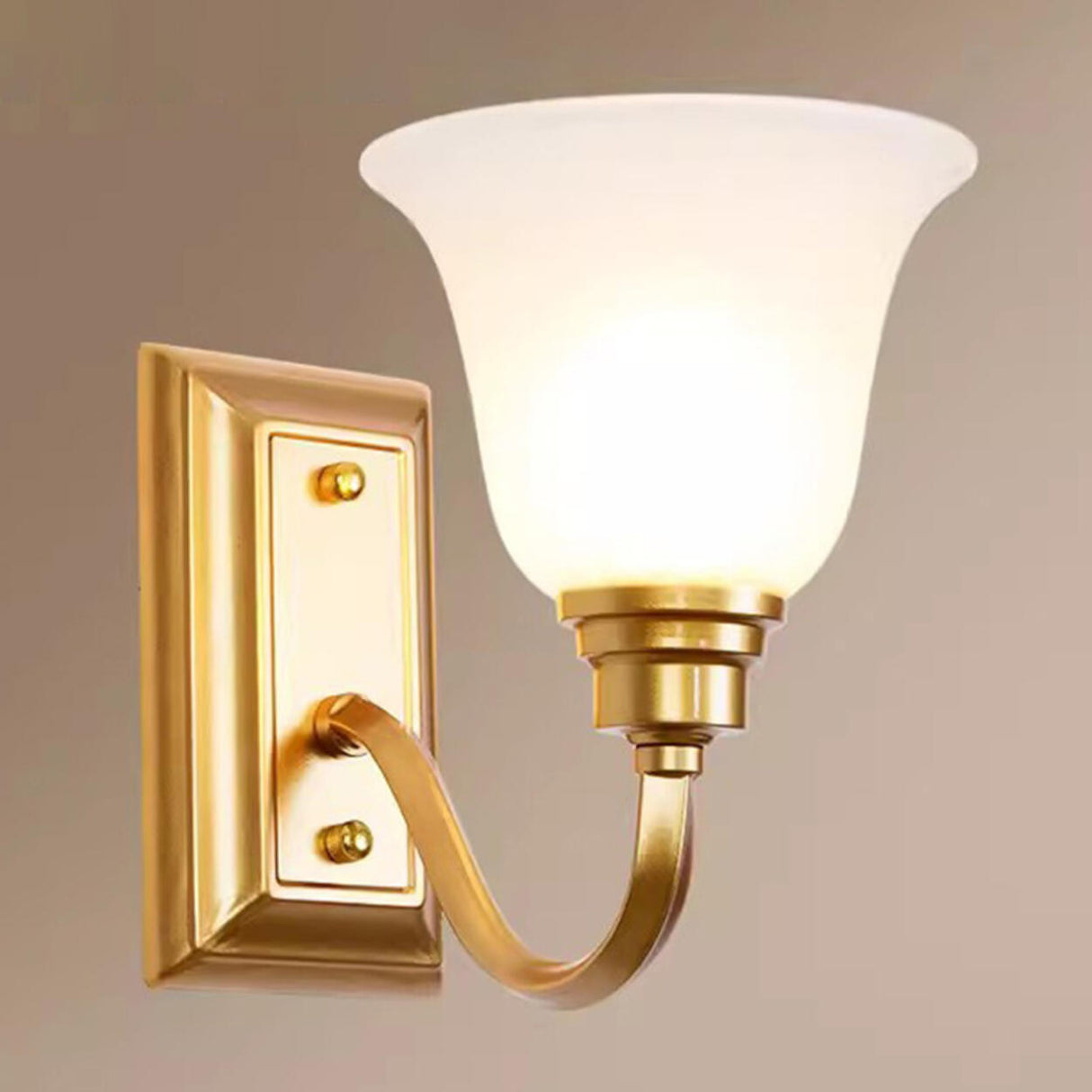 Simple Frosted Bell Glass Bronze Vanity Sconce Light Image - 3