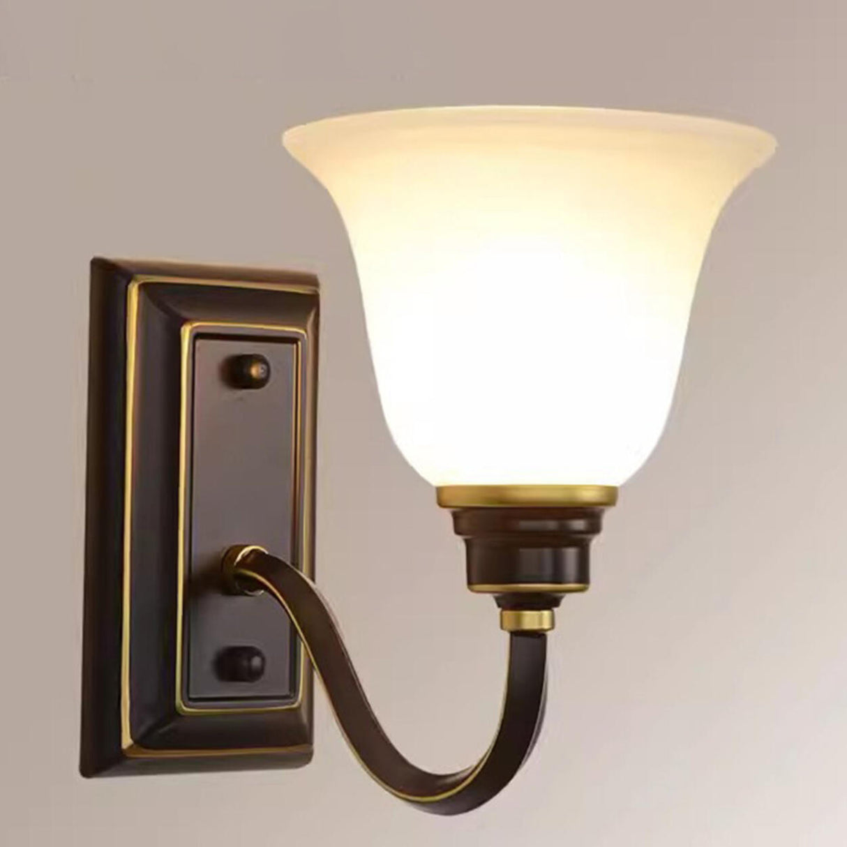 Simple Frosted Bell Glass Bronze Vanity Sconce Light Image - 5