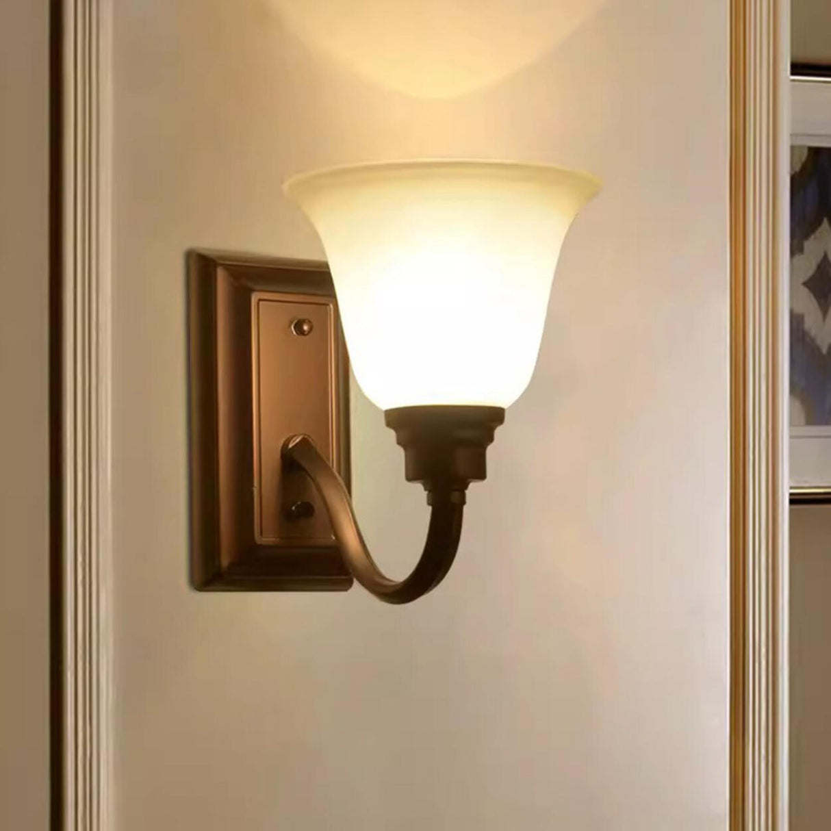 Simple Frosted Bell Glass Bronze Vanity Sconce Light Image - 7