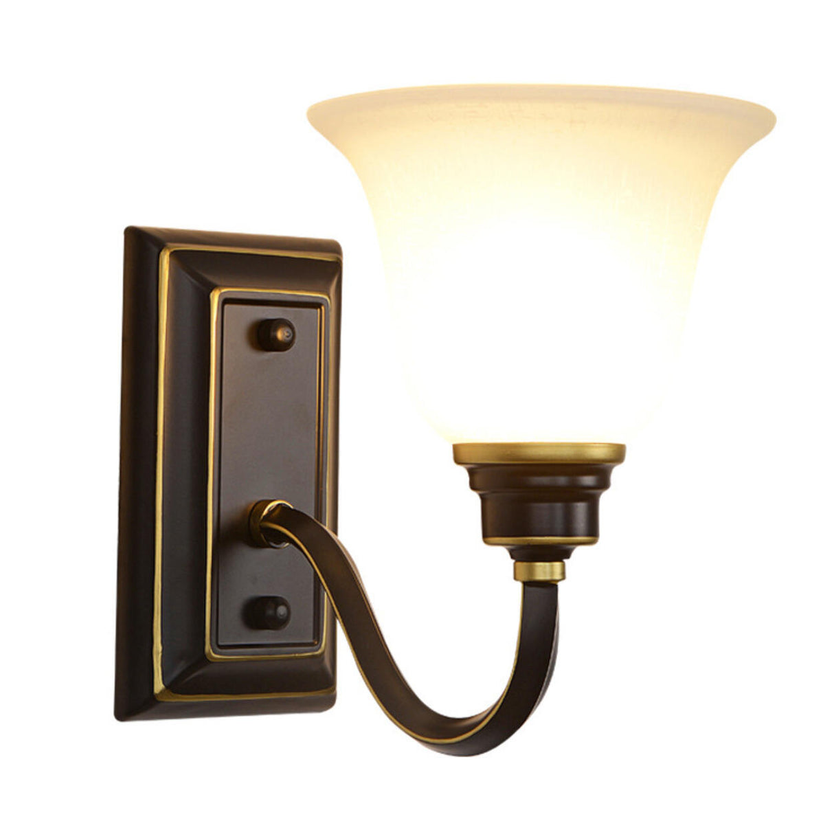 Simple Frosted Bell Glass Bronze Vanity Sconce Light Image - 8