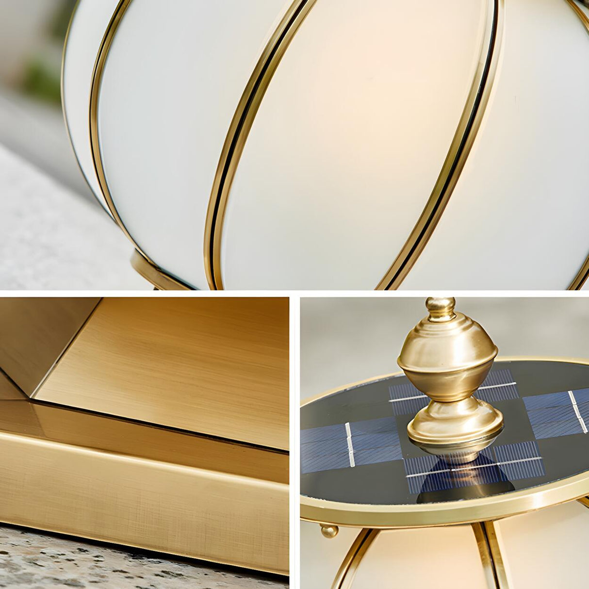 Simple Frosted Glass Brass Round Outdoor Table Lamp Image - 6