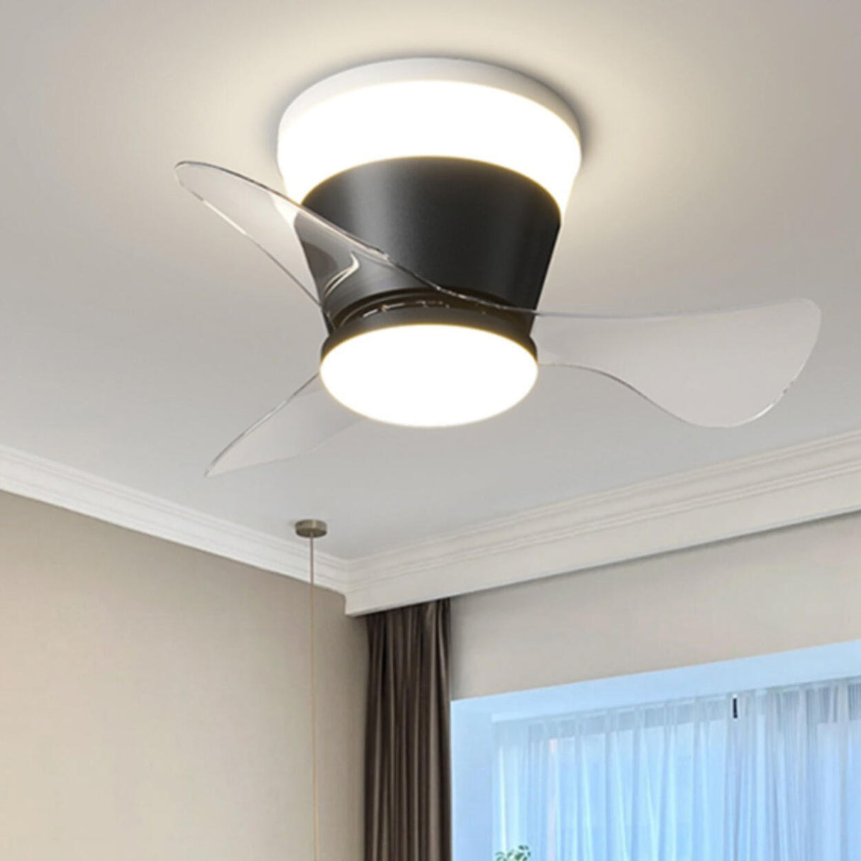 Simple Geometric Cone Clear Blade LED Ceiling Fan Light Image - 4