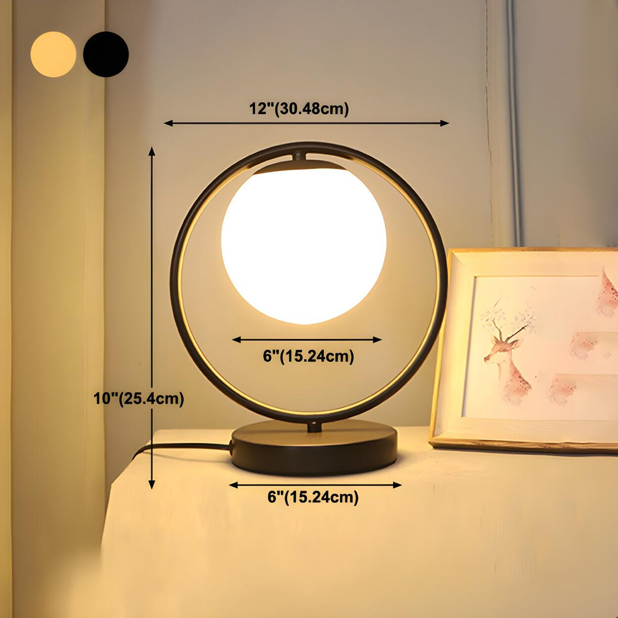 Simple Geometric Metal Frame White Glass Table Lamp