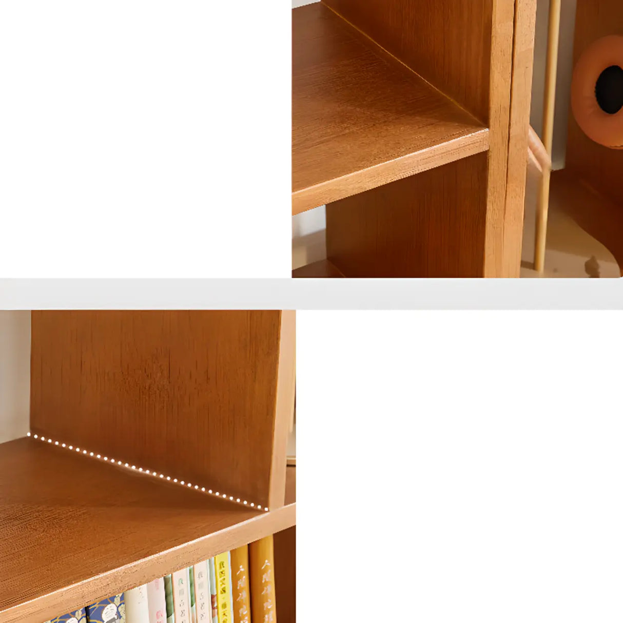 Simple Geometric Natural Wooden Open Wide Bookshelf Image - 4