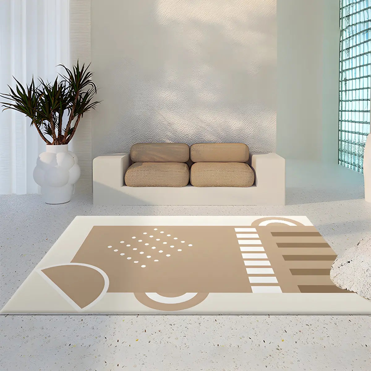 Simple Geometric Pattern Polyester Beige Area Rug Image - 10