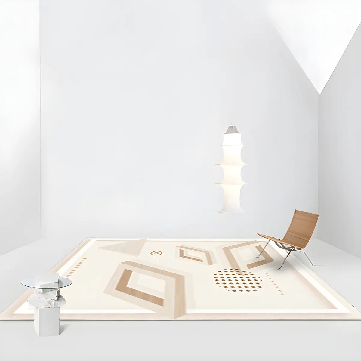 Simple Geometric Pattern Polyester Beige Area Rug Image - 11