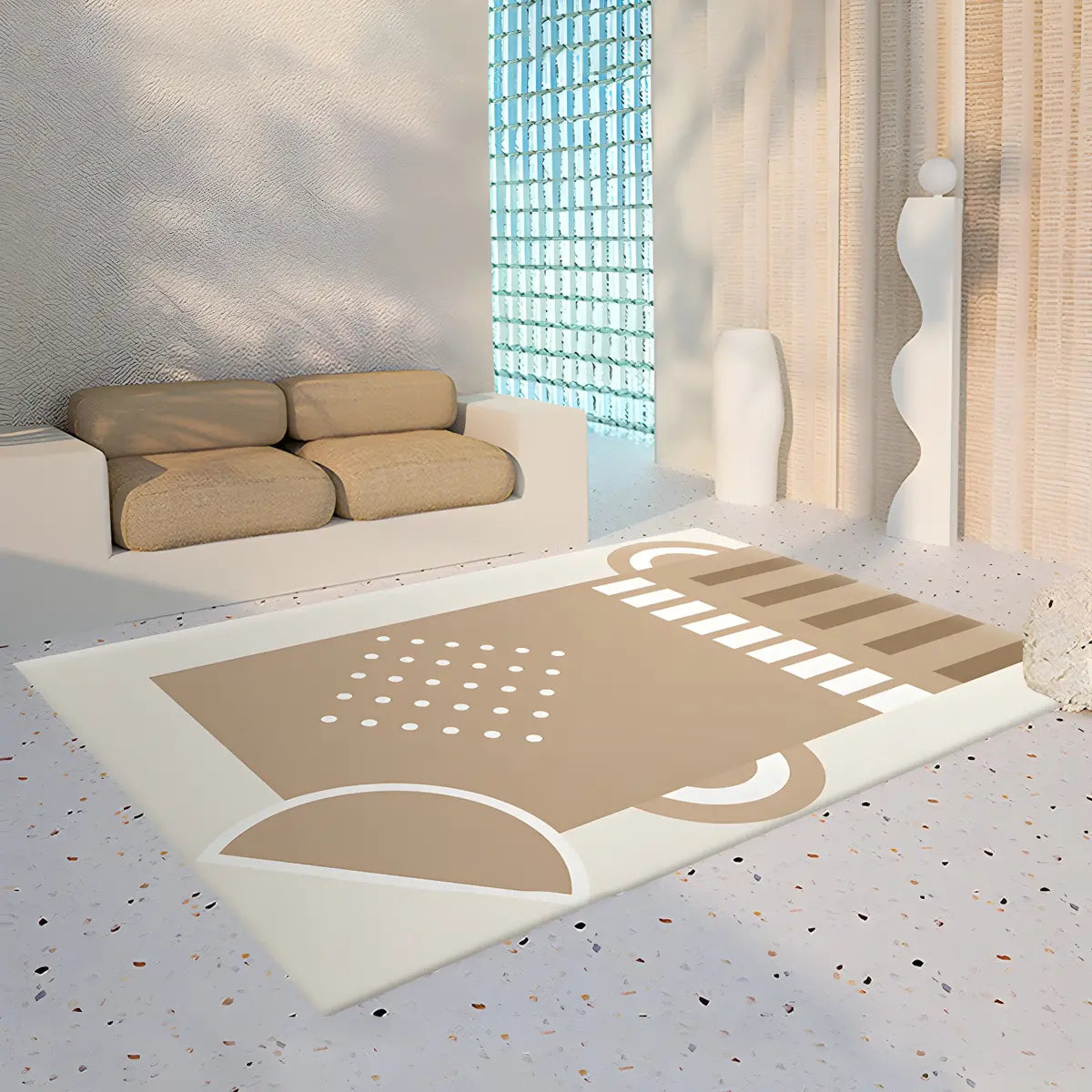 Simple Geometric Pattern Polyester Beige Area Rug Image - 1