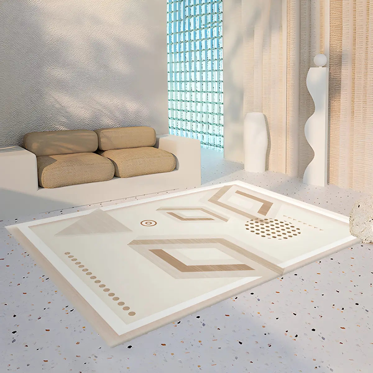 Simple Geometric Pattern Polyester Beige Area Rug Image - 2