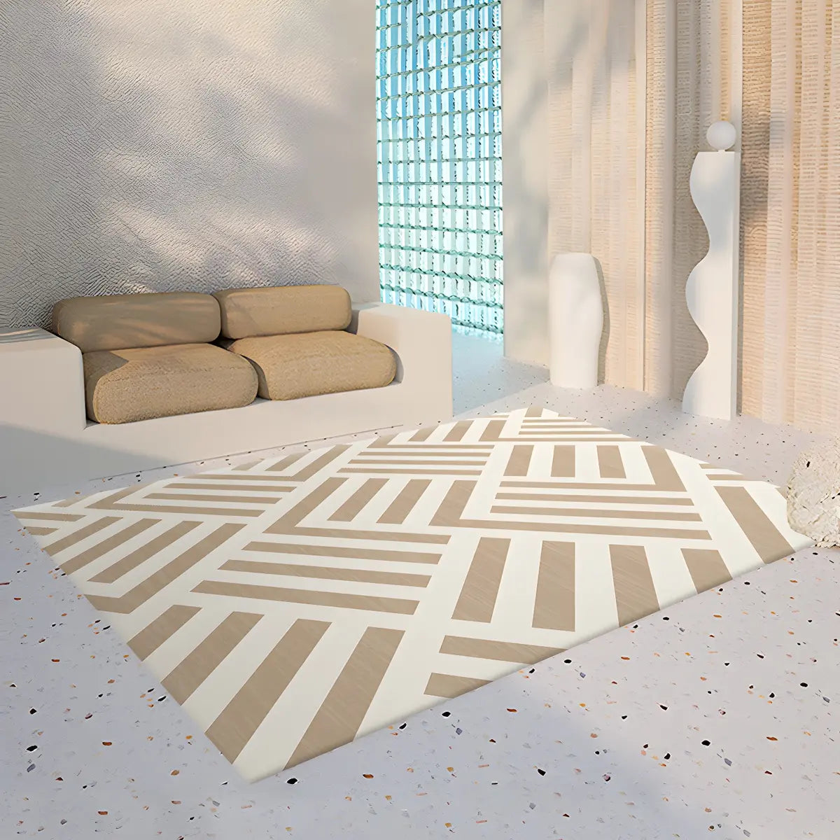 Simple Geometric Pattern Polyester Beige Area Rug Image - 3