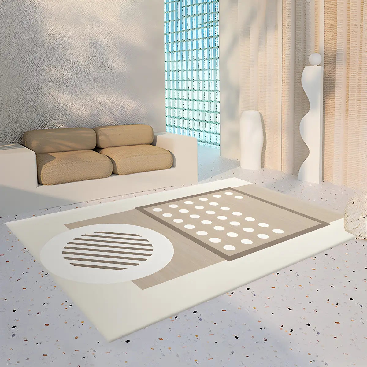 Simple Geometric Pattern Polyester Beige Area Rug Image - 4