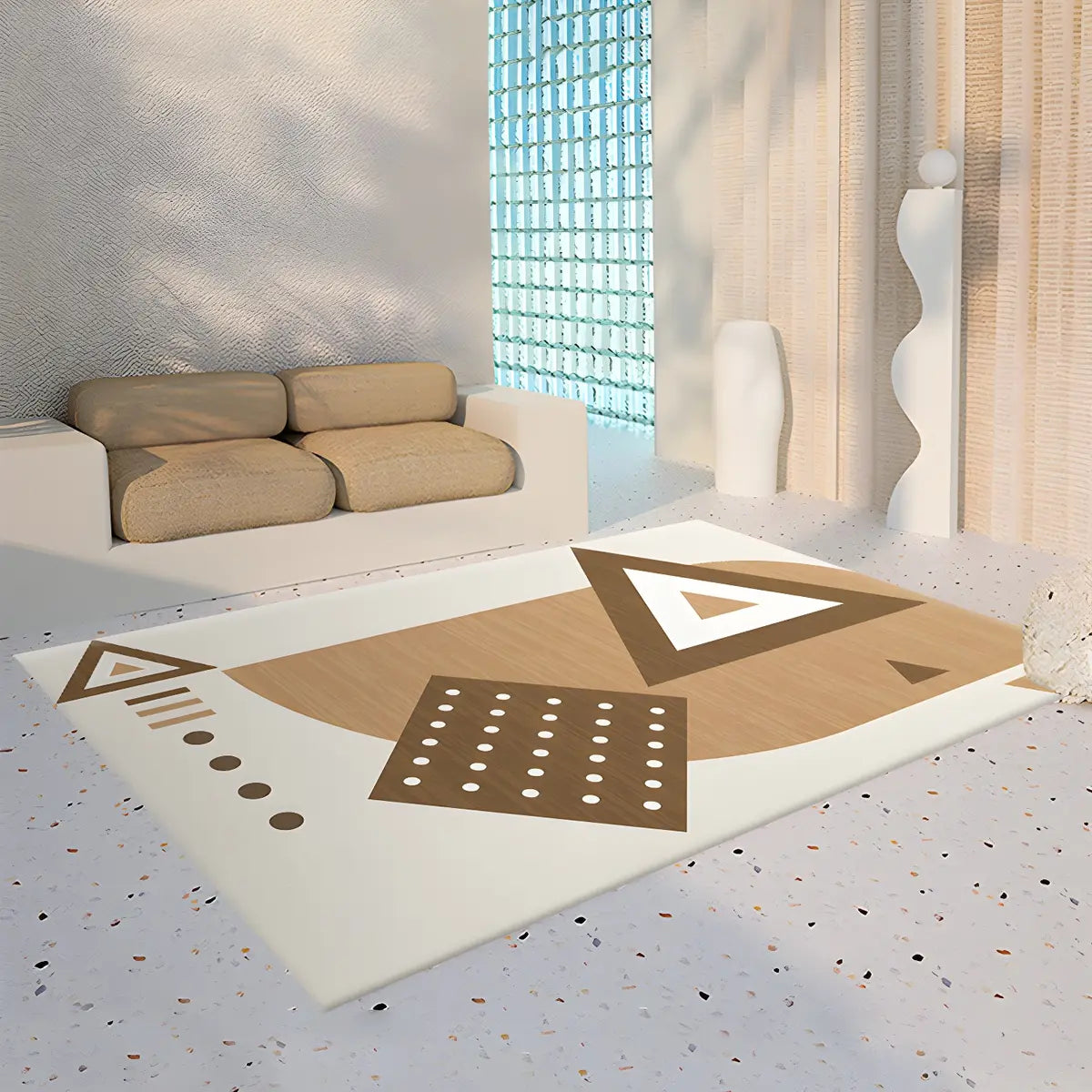 Simple Geometric Pattern Polyester Beige Area Rug Image - 9