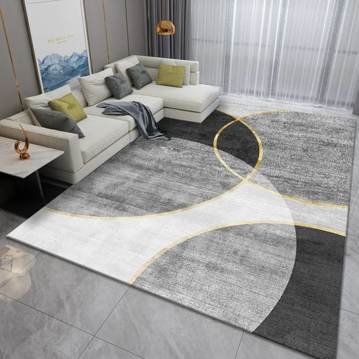 Simple Geometric Pattern Polyester Gray Area Rug Image - 17