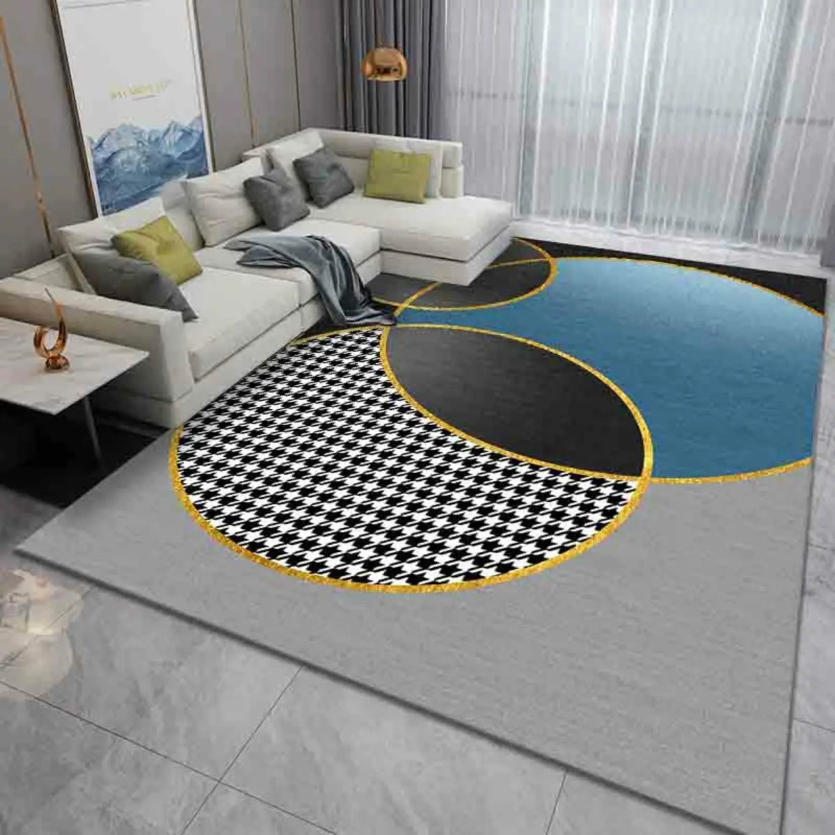 Simple Geometric Pattern Polyester Gray Area Rug Image - 19