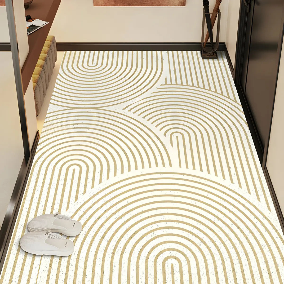 Simple Geometric Vinyl Beige Medium Non-Slip Area Rug Image - 1