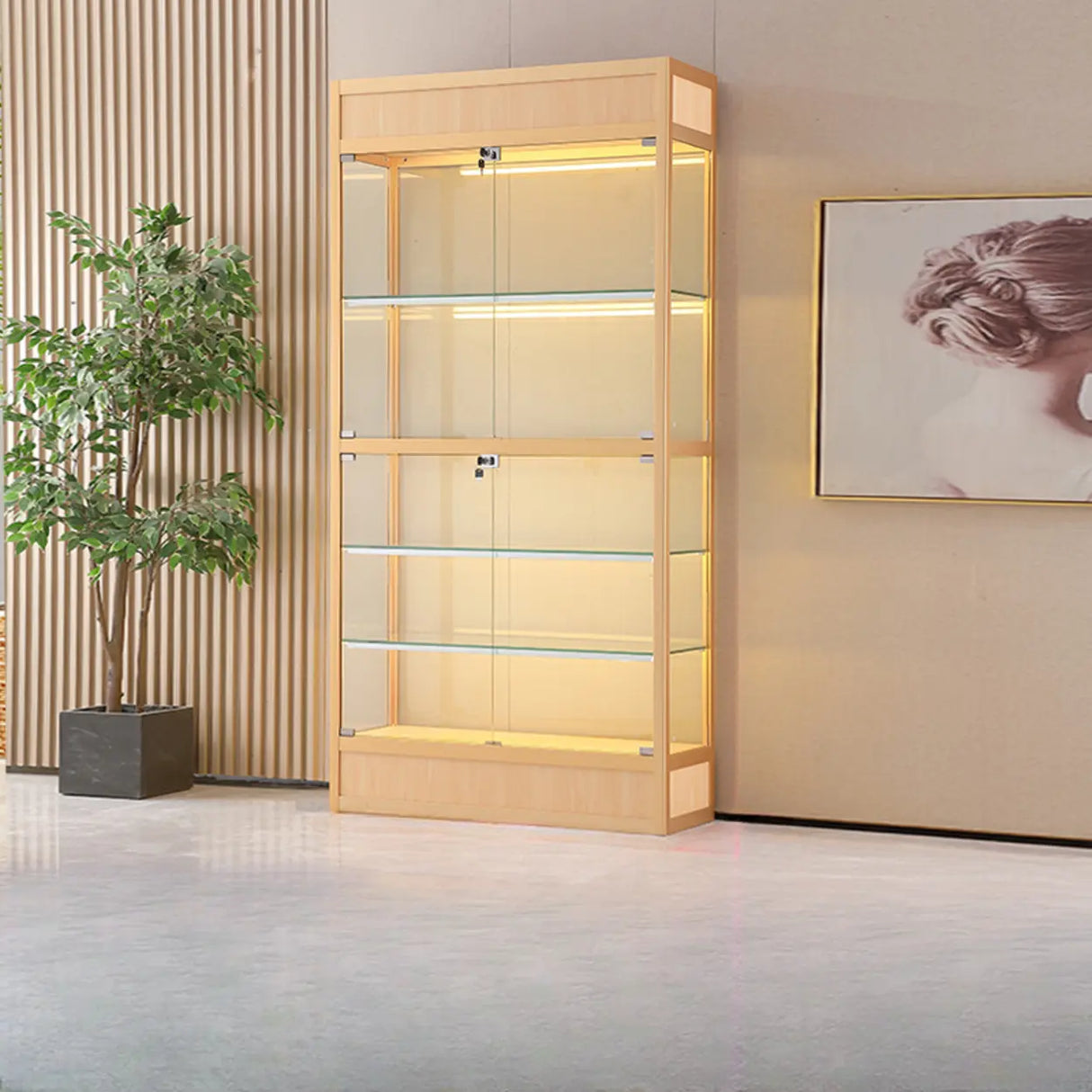 Simple Glass Freestanding Metal Display Cabinet Gold Image - 7