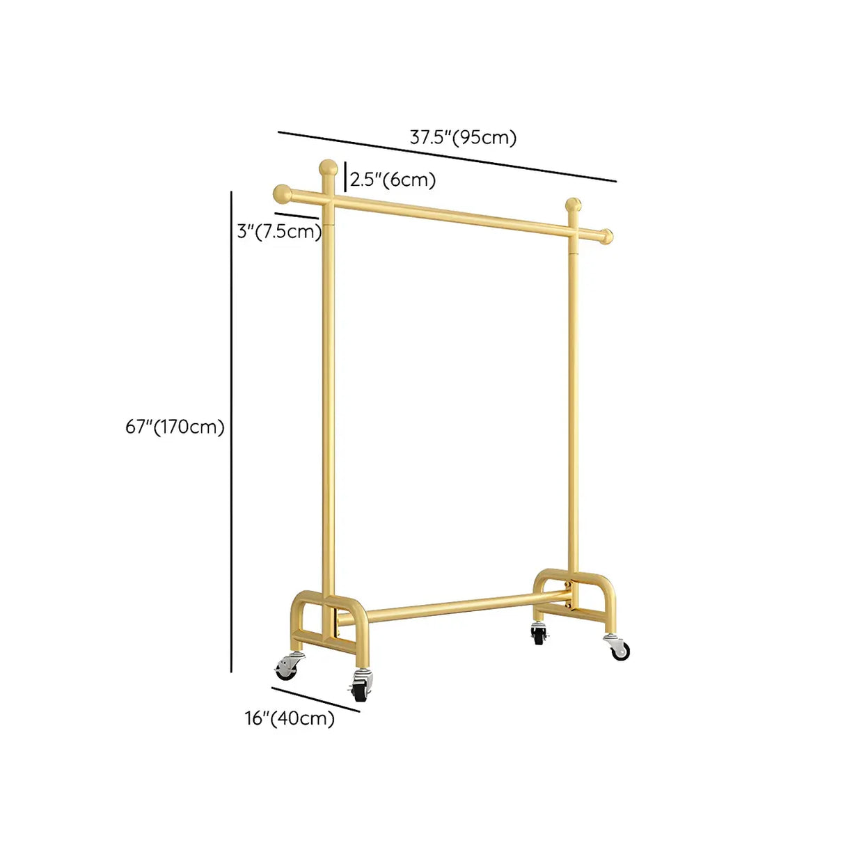 Simple Gold Metal Rolling Coat Rack with Hooks and Casters Image - 21
