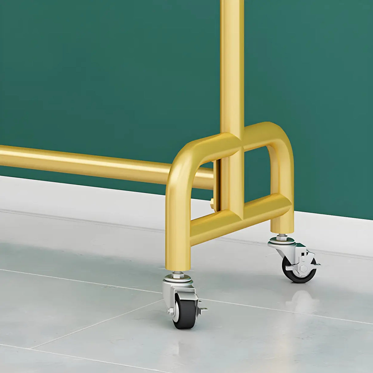 Simple Gold Metal Rolling Coat Rack with Hooks and Casters Image - 7