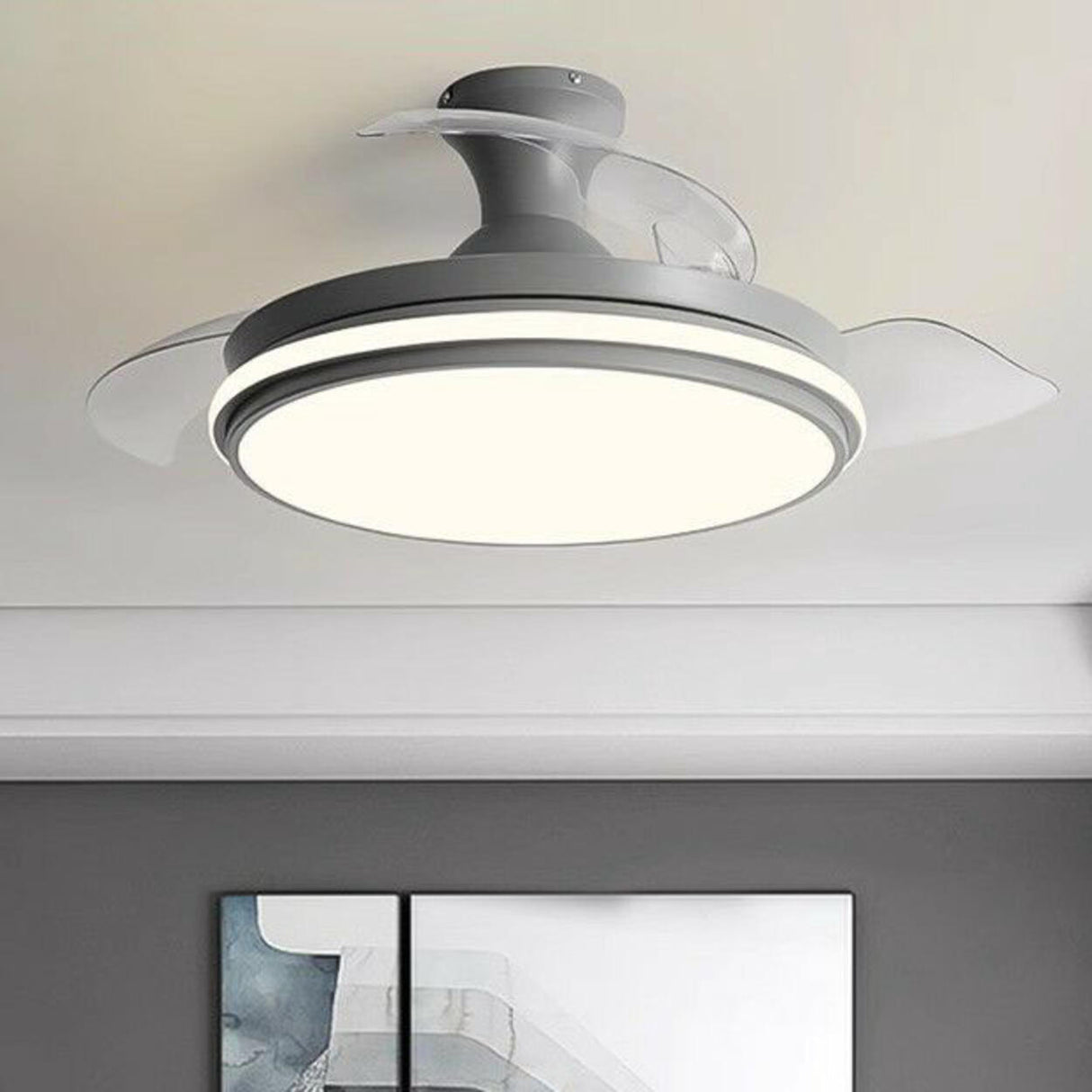 Simple Grey Round 3 Blade Modern Ceiling Fan with Light Image - 1