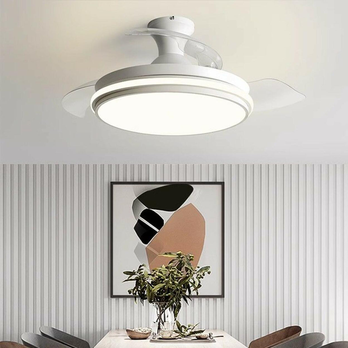 Simple Grey Round 3 Blade Modern Ceiling Fan with Light Image - 4