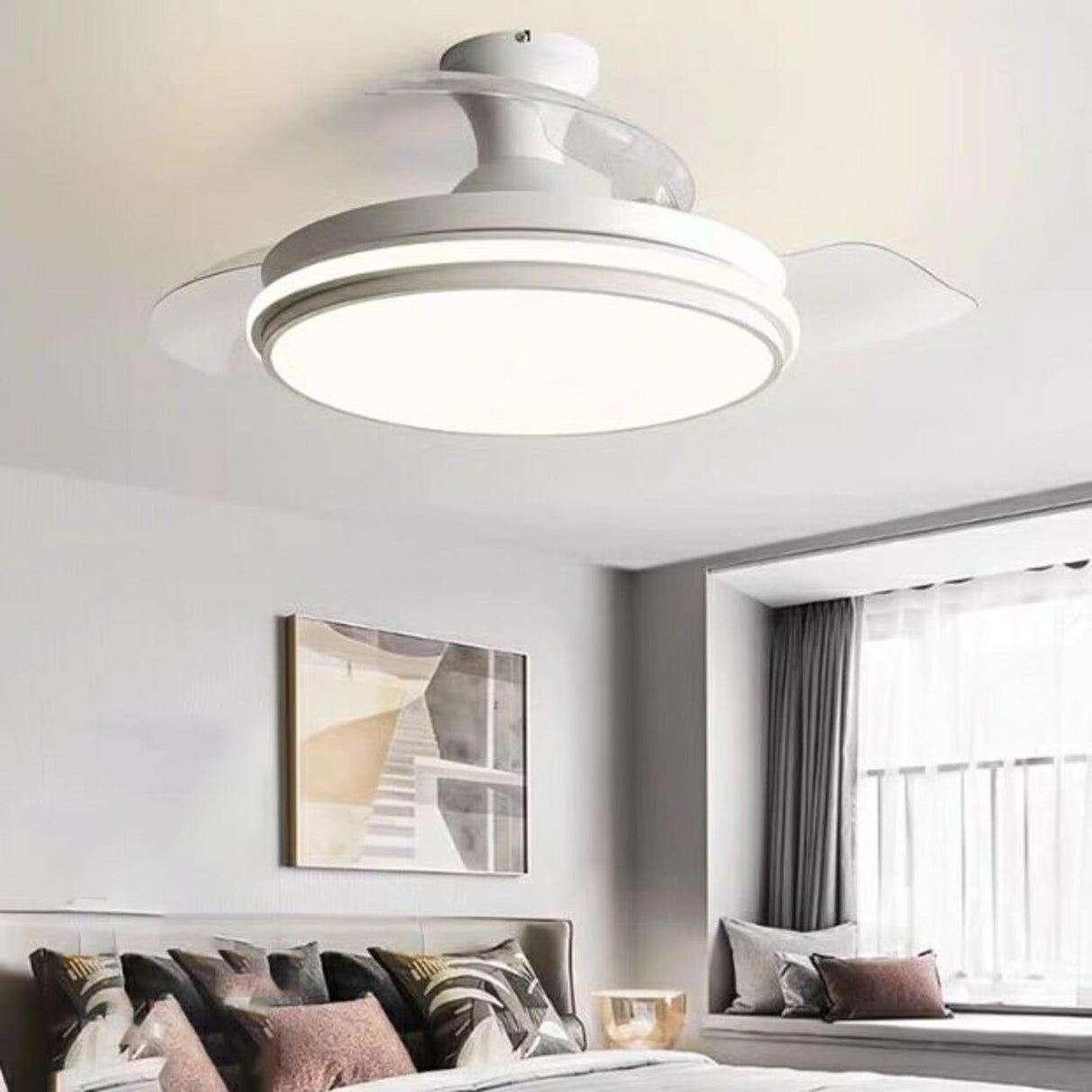 Simple Grey Round 3 Blade Modern Ceiling Fan with Light Image - 6