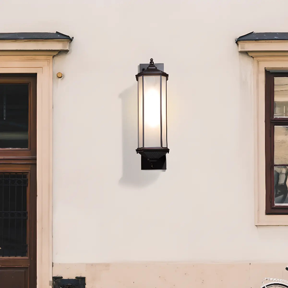 Simple Hexagon Metal Frosted Glass Wall Lamp Black Image - 4