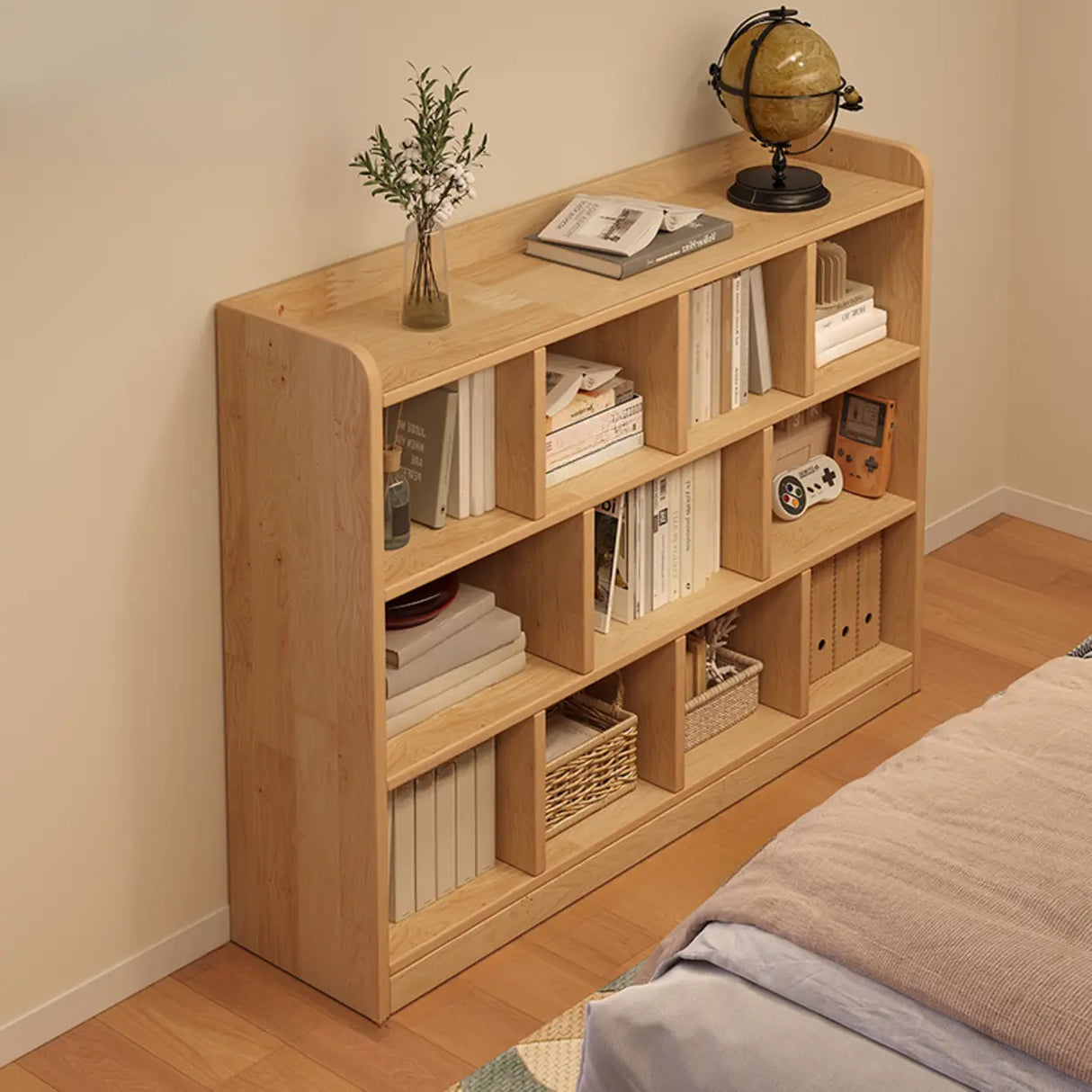 Simple Horizontal Natural Pine Low Storage Bookcase Image - 12