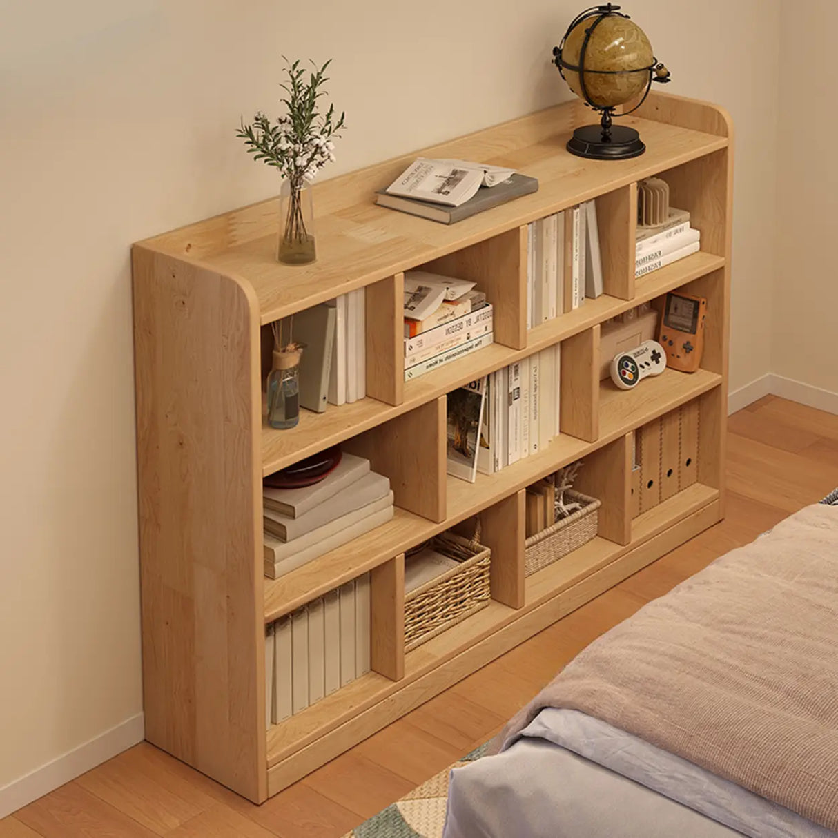Simple Horizontal Natural Pine Low Storage Bookcase Image - 13
