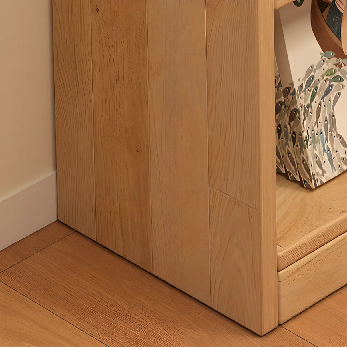 Simple Horizontal Natural Pine Low Storage Bookcase Image - 14