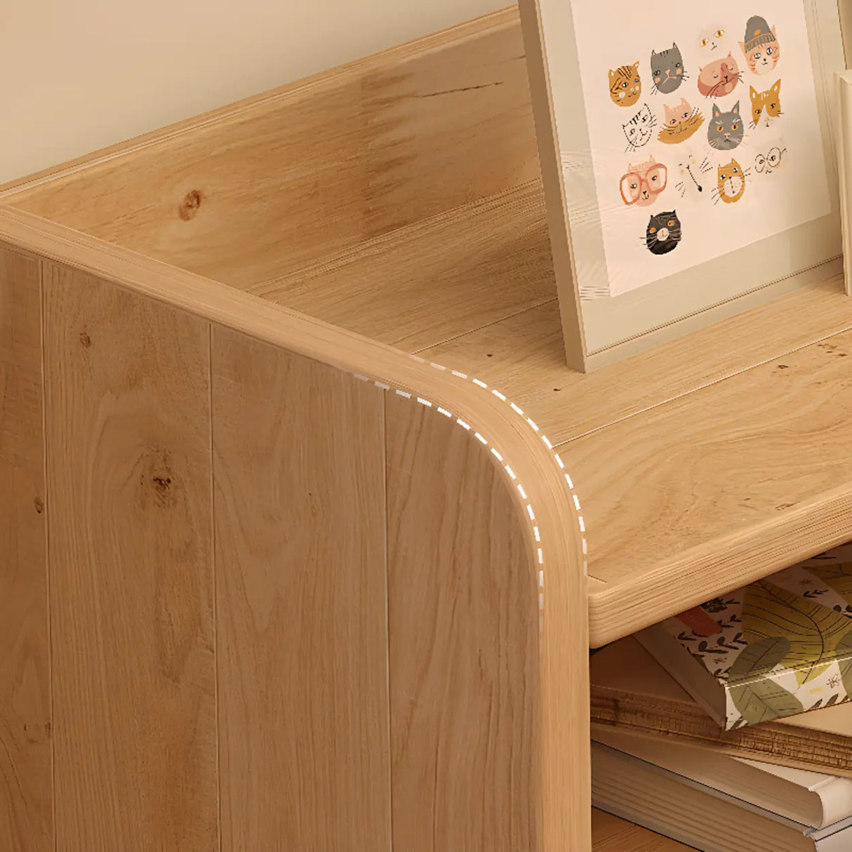 Simple Horizontal Natural Pine Low Storage Bookcase Image - 16