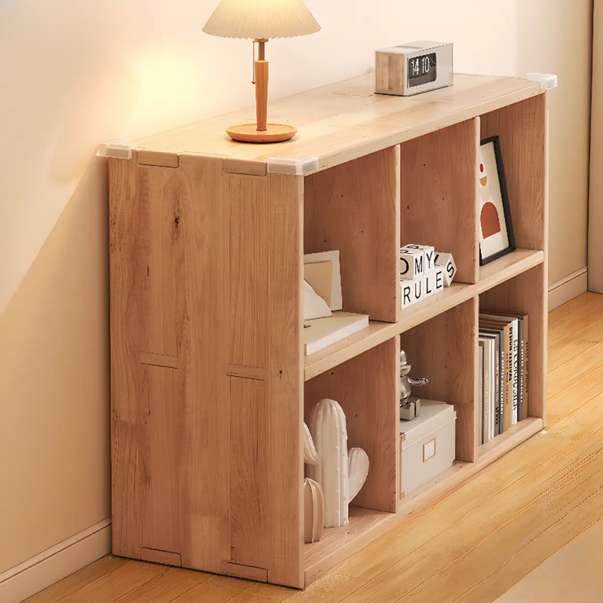 Simple Horizontal Natural Pine Low Storage Bookcase Image - 17