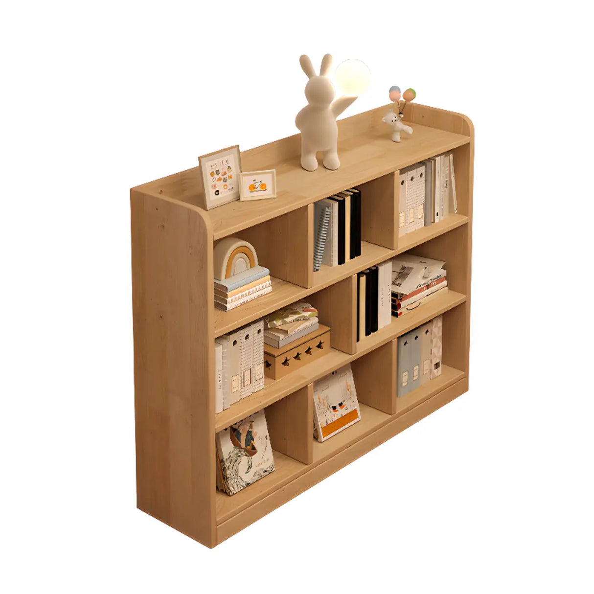 Simple Horizontal Natural Pine Low Storage Bookcase Image - 20