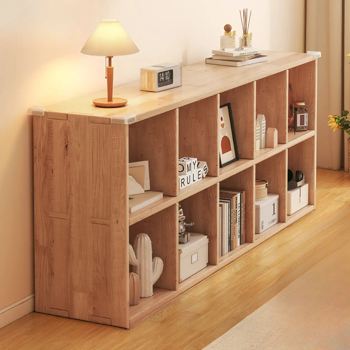 Simple Horizontal Natural Pine Low Storage Bookcase Image - 21