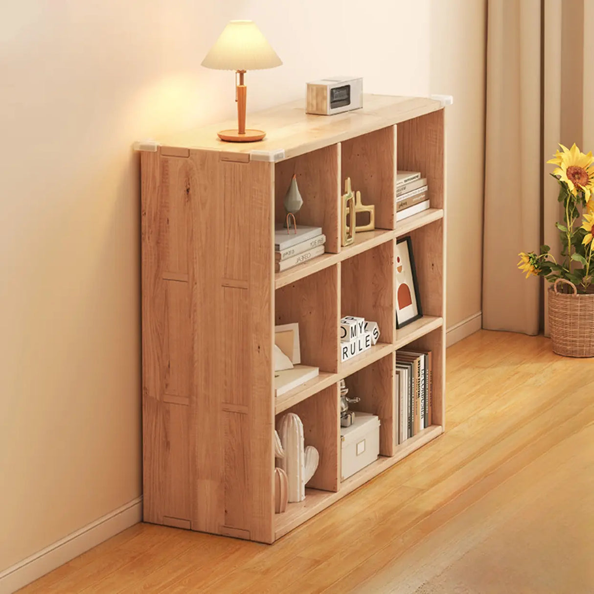 Simple Horizontal Natural Pine Low Storage Bookcase Image - 22