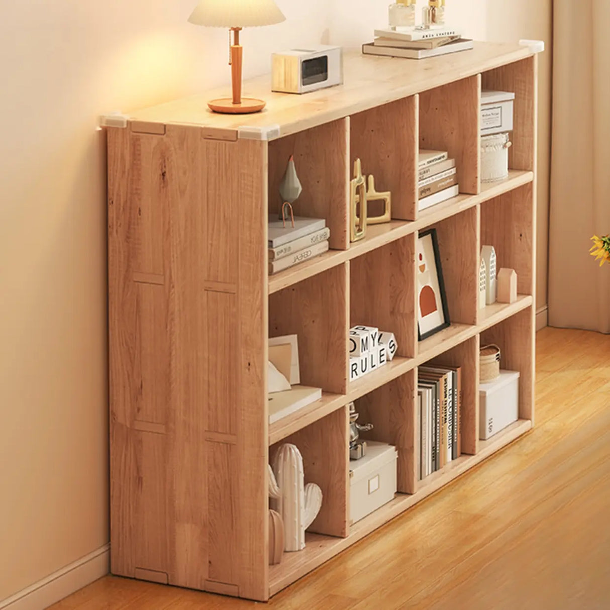 Simple Horizontal Natural Pine Low Storage Bookcase Image - 23