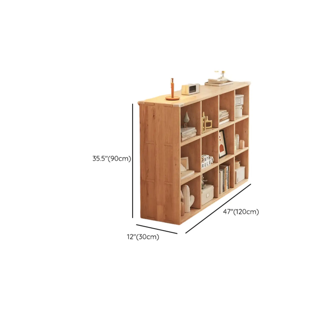 Simple Horizontal Natural Pine Low Storage Bookcase